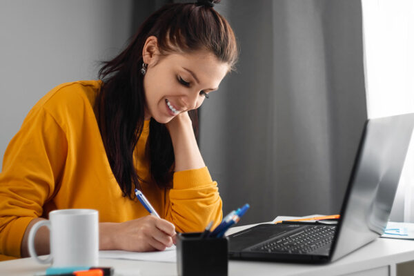 woman studying for online course